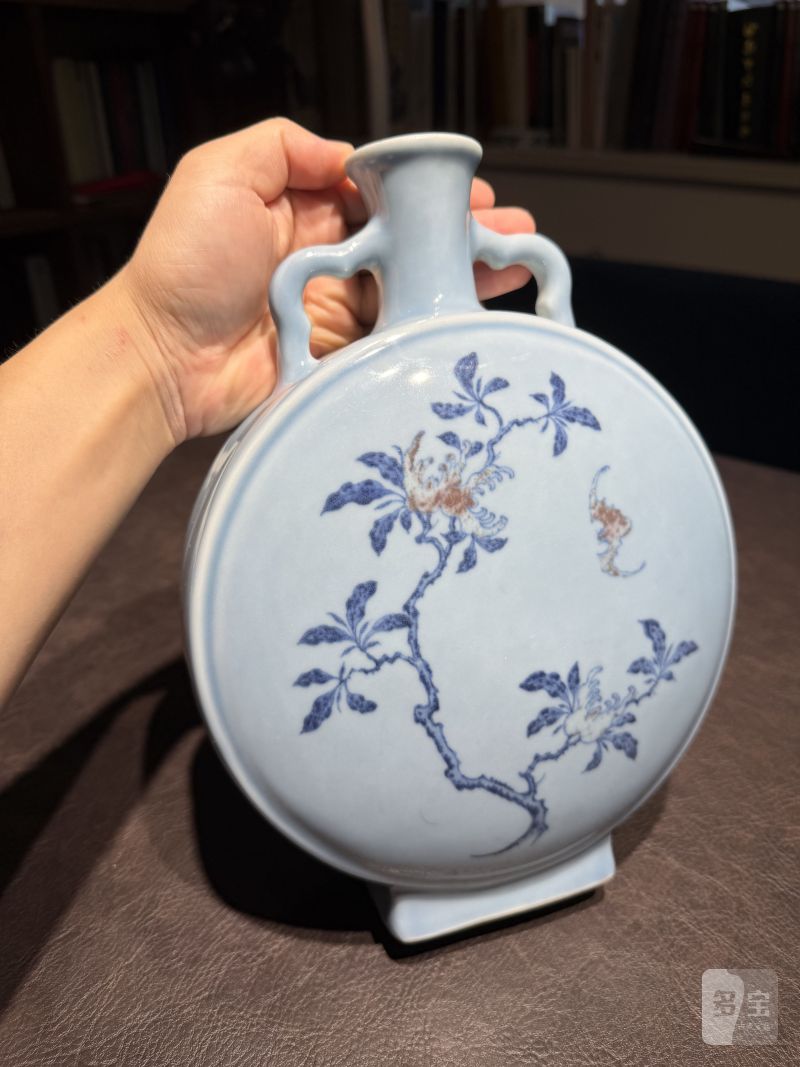 清乾隆 蓝地青花釉里红折枝花卉抱月瓶 - 图7
